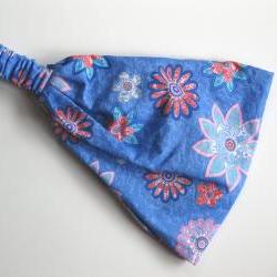 Head Wrap Headband Dreadband Womens Bandana Floral Print on Blue