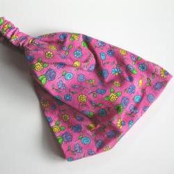 Head Wrap Dreadband Womens Gypsy Elastic Bandana Purple Teal Yellow Flowers on Pink