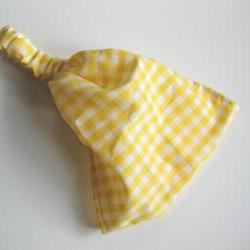 Head Wrap Head Covering Womens Gypsy Bandana Vintage Yellow Gingham Fabric